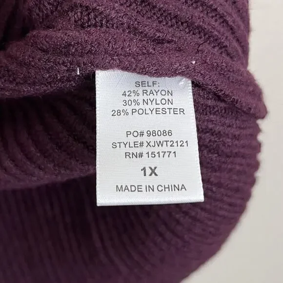 Gilli NWT Brooks Chunky Rib Mock Neck Stripe Box Crop Sweater Plus Size 1X - Picture 6 of 6